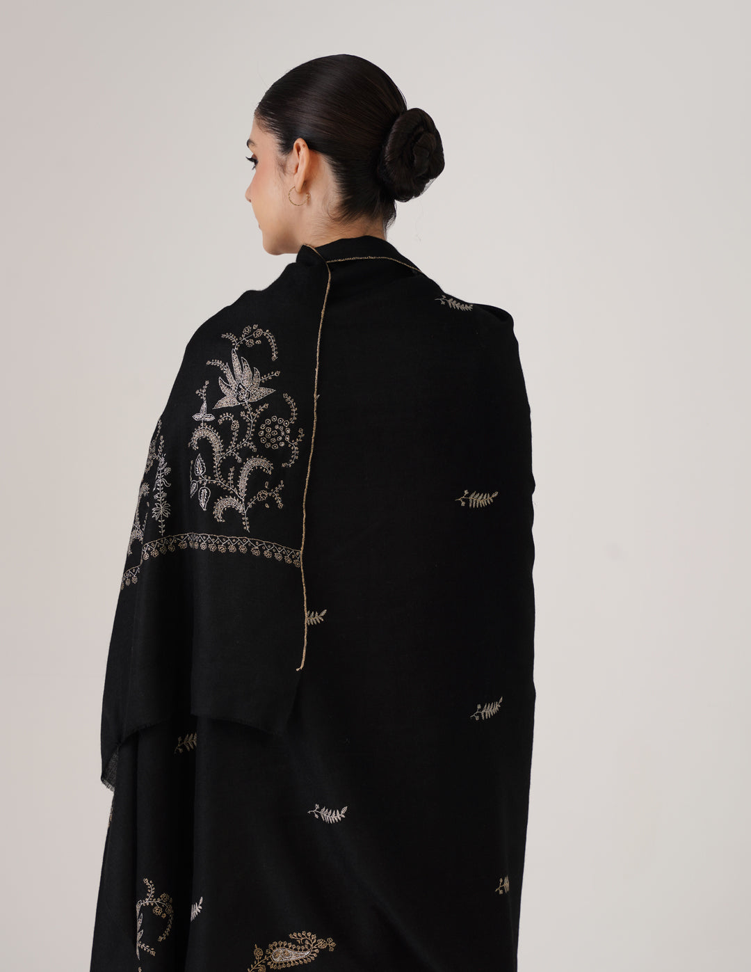 Kashmiri Handwoven Pashmina Sozni Shawl Paldaar – Black | Multicolour Heritage - Kashmir Box