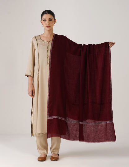 Kashmiri Handwoven Pashmina Sozni Shawl Hashidaar – Wine Red | Multicolour Heritage - Kashmir Box