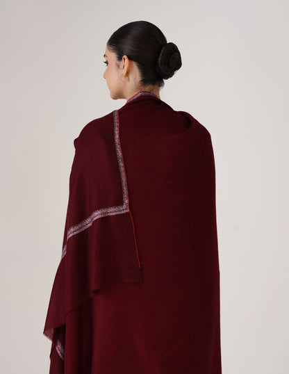 Kashmiri Handwoven Pashmina Sozni Shawl Hashidaar – Wine Red | Multicolour Heritage - Kashmir Box