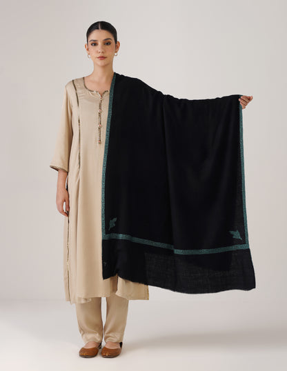 Kashmiri Handwoven Pashmina Sozni Shawl Hashidaar – Black | Sea Green Heritage - Kashmir Box