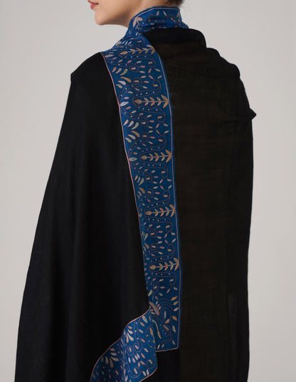 Kashmiri Handwoven Pashmina Sozni Shawl Modern Design – Black | Multicolour Heritage - Kashmir Box