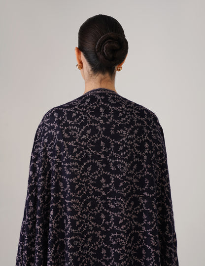 Kashmiri Handwoven Pashmina Sozni Shawl Jaalidar – Navy Blue | Light Purple Heritage - Kashmir Box