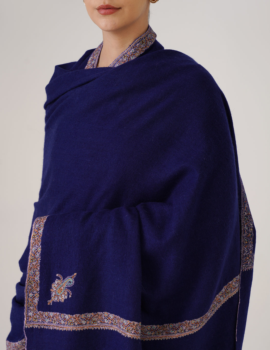 Kashmiri Handwoven Pashmina Sozni Hashidaar Shawl – Navy Blue | Luxury Heritage - Kashmir Box