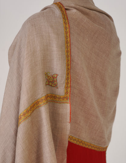 Kashmiri Handwoven Pashmina Sozni Stole Hashidaar – Natural | Multicolour Heritage - Kashmir Box