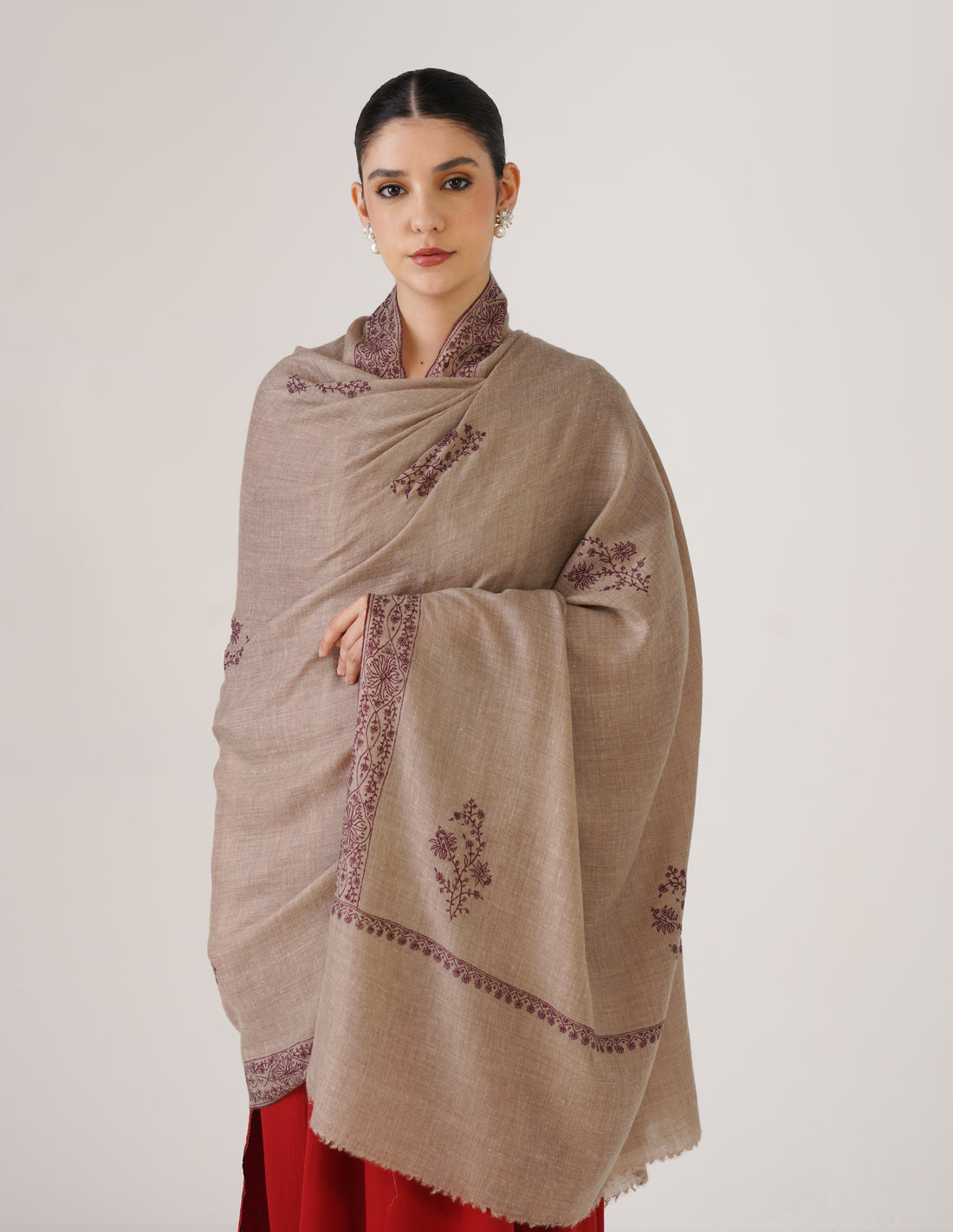 Kashmiri Handwoven Pashmina Sozni Shawl Bootidar – Natural | Wine Heritage - Kashmir Box