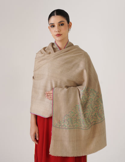 Kashmiri Handwoven Pashmina Sozni Stole Paldaar – Natural | Handwoven Heritage - Kashmir Box