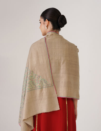 Kashmiri Handwoven Pashmina Sozni Stole Paldaar – Natural | Handwoven Heritage - Kashmir Box