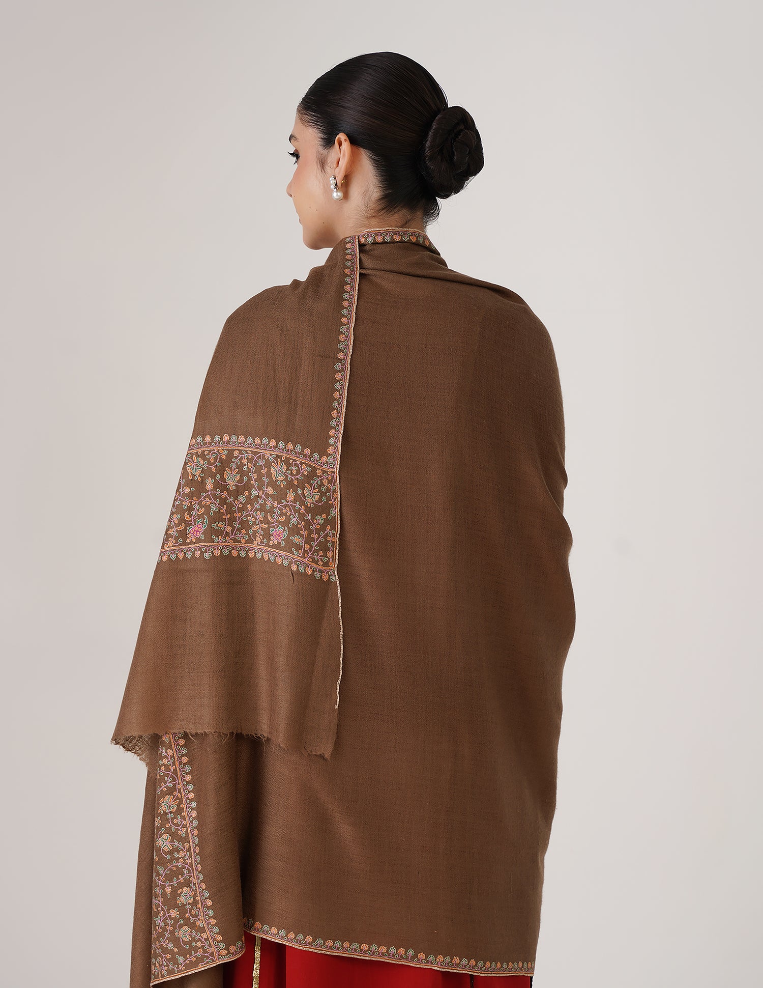 Kashmiri Handwoven Pashmina Sozni Shawl Paldaar – Natural Brown | Handwoven Heritage - Kashmir Box