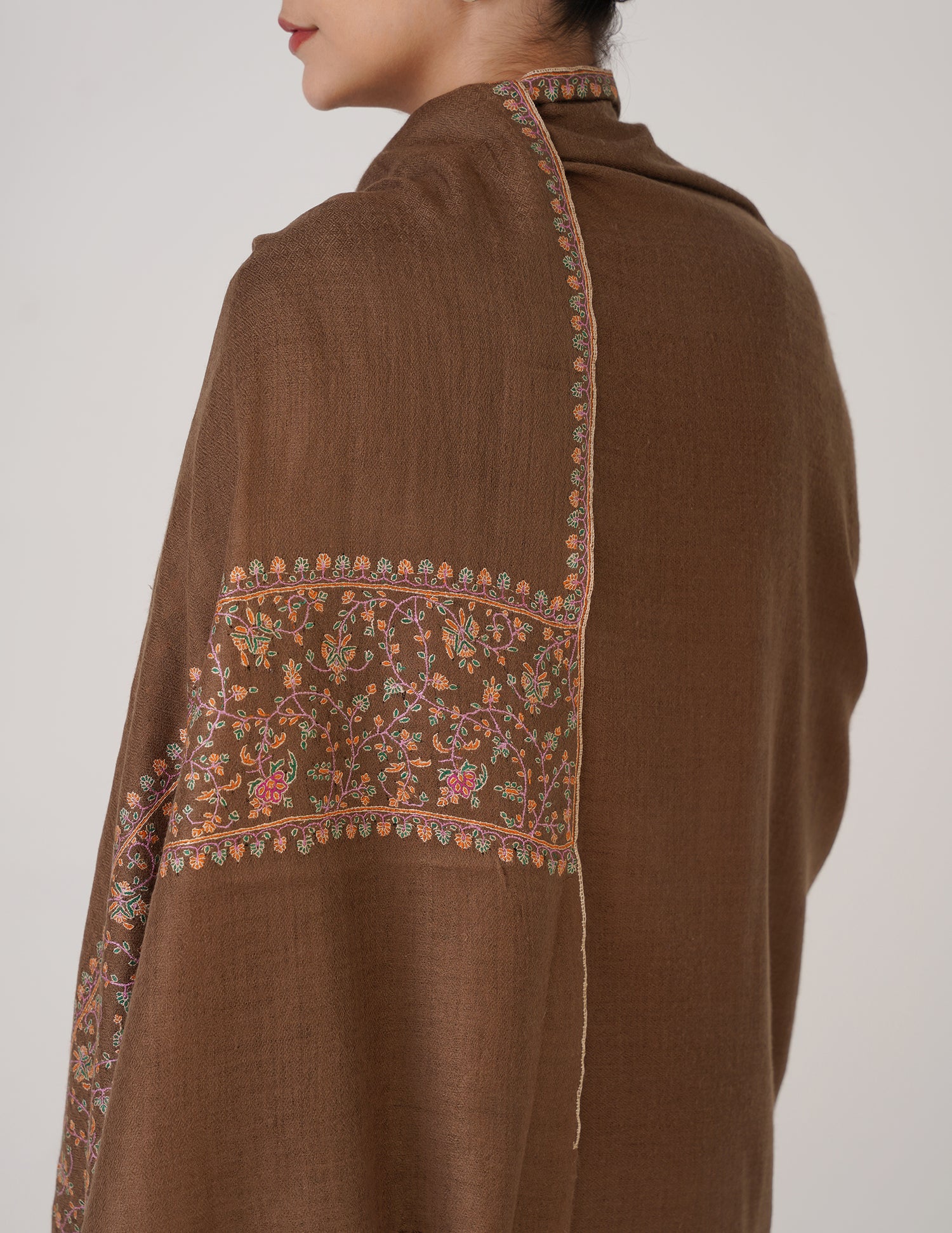 Kashmiri Handwoven Pashmina Sozni Shawl Paldaar – Natural Brown | Handwoven Heritage - Kashmir Box