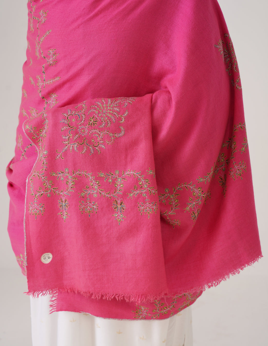 Kashmiri Handwoven Pashmina Sozni Shawl Doredaar – Pink | Handwoven Heritage - Kashmir Box