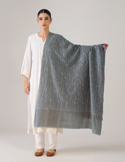 Kashmiri Handwoven Pashmina Sozni-Tilla Shawl – Olive Green | Heritage Luxury - Kashmir Box