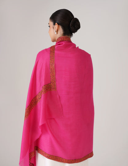 Kashmiri Handwoven Pashmina Sozni Shawl Doredaar – Pink | Multicolour Heritage - Kashmir Box