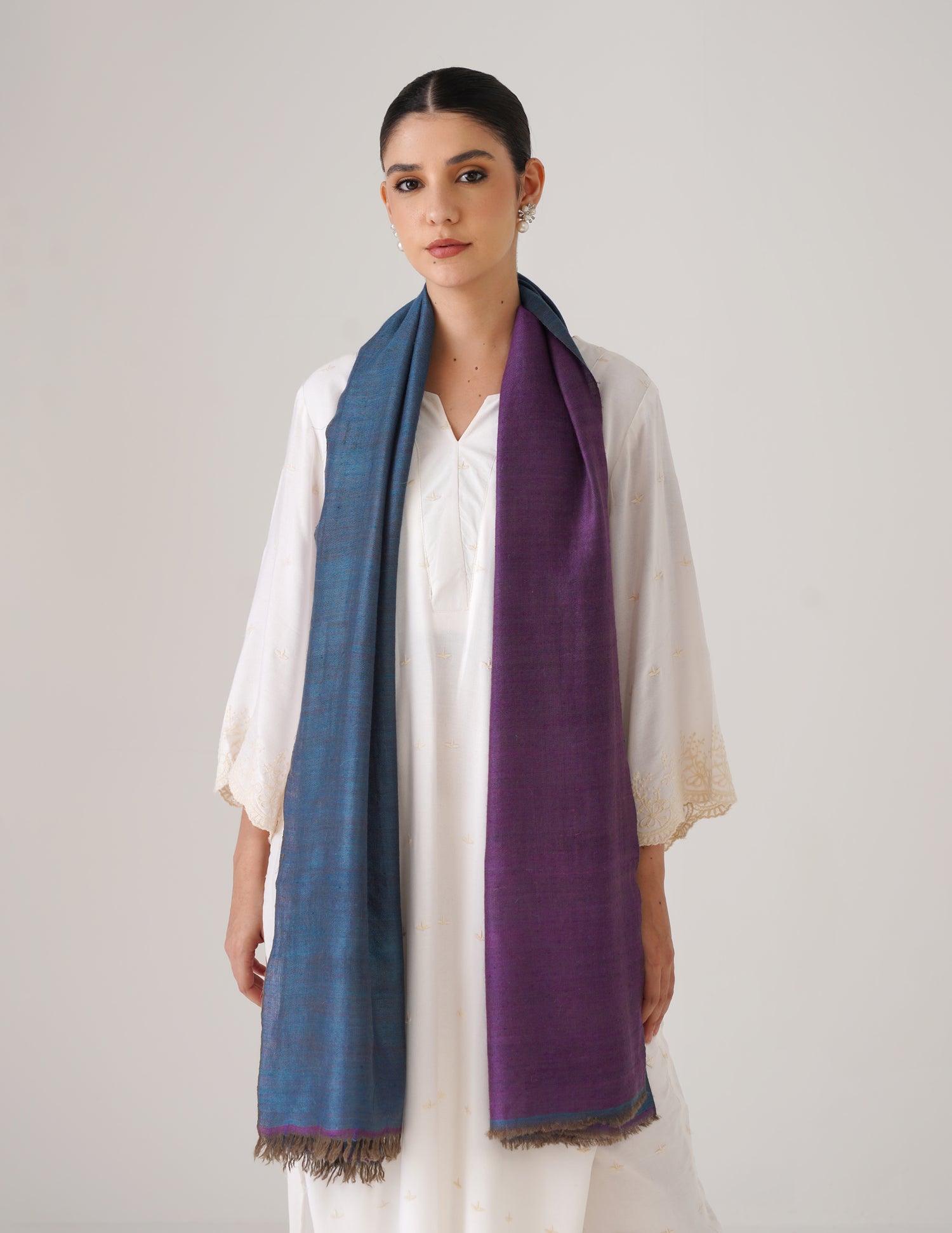 Kashmiri Handwoven Pashmina Reversible Stole – Chinese Violet &amp; Dark Dutch Blue | Handwoven Heritage - Kashmir Box