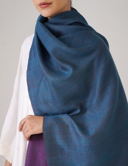 Kashmiri Handwoven Pashmina Reversible Stole – Chinese Violet &amp; Dark Dutch Blue | Handwoven Heritage - Kashmir Box
