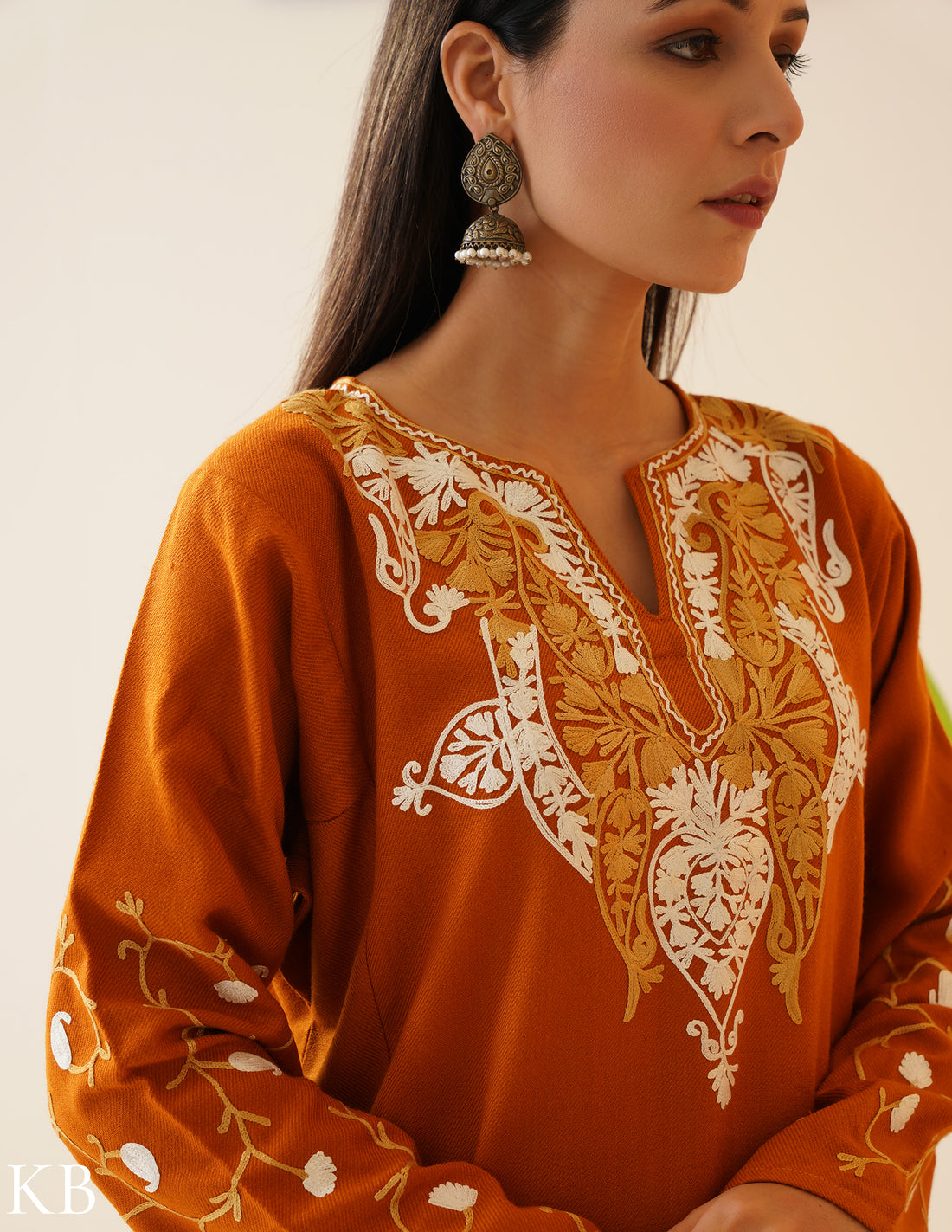 Rang-e-Khizan Marigold Arched Paisley Aari Phiran - Kashmir Box