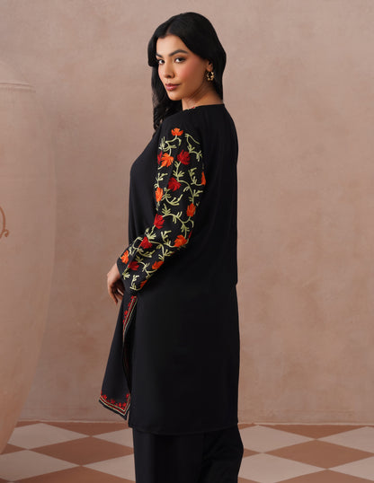 Black Cotton Coordset – Vibrant Multicolor Aari Work | Versatile Ethnic Wear - Kashmir Box