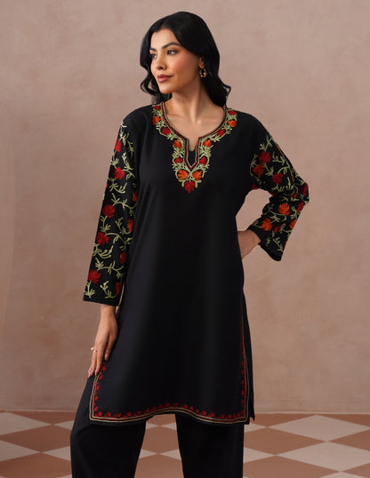 Black Cotton Coordset – Vibrant Multicolor Aari Work | Versatile Ethnic Wear - Kashmir Box