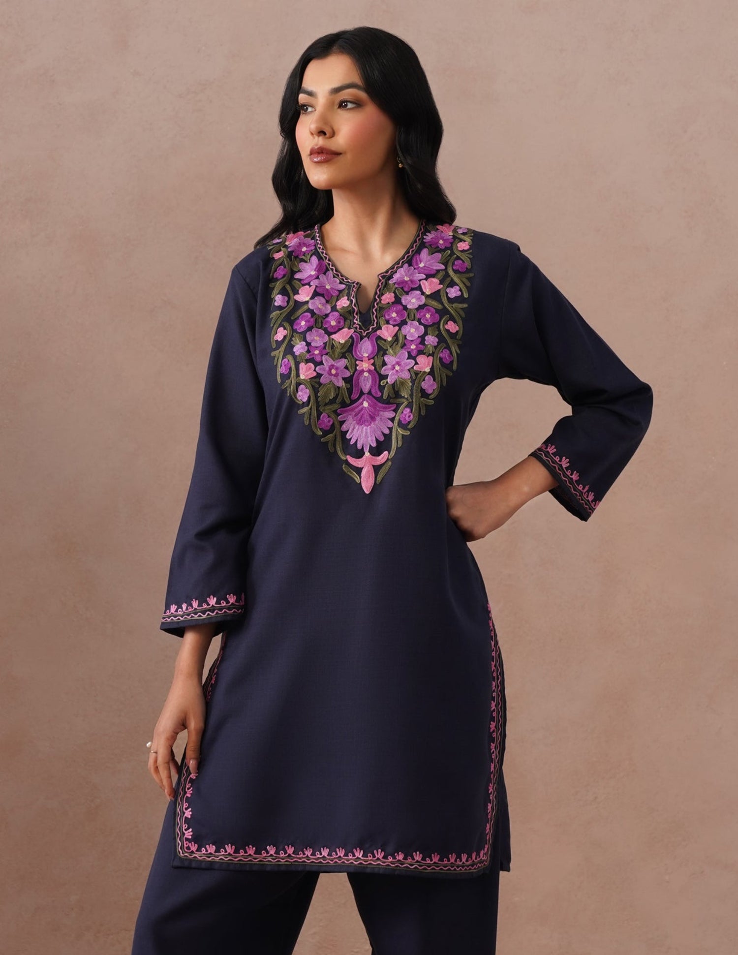 Blue Cotton Coordset – Multicolor Aari Embroidery | Daily Ethnic Wear - Kashmir Box