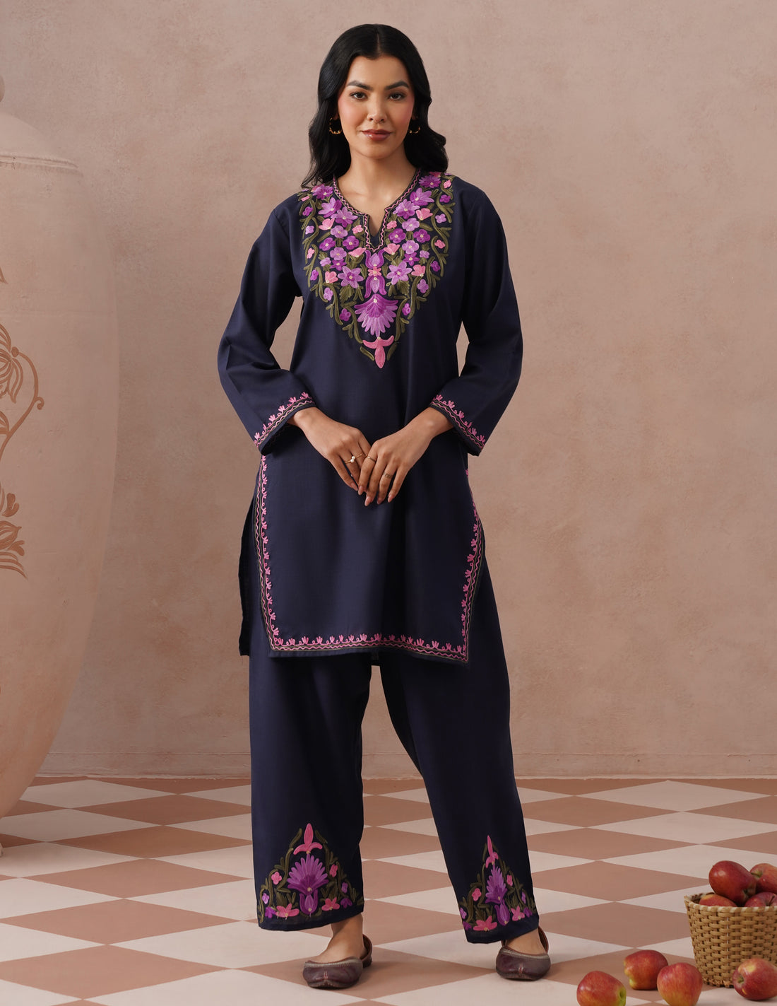 Blue Cotton Coordset – Multicolor Aari Embroidery | Daily Ethnic Wear - Kashmir Box
