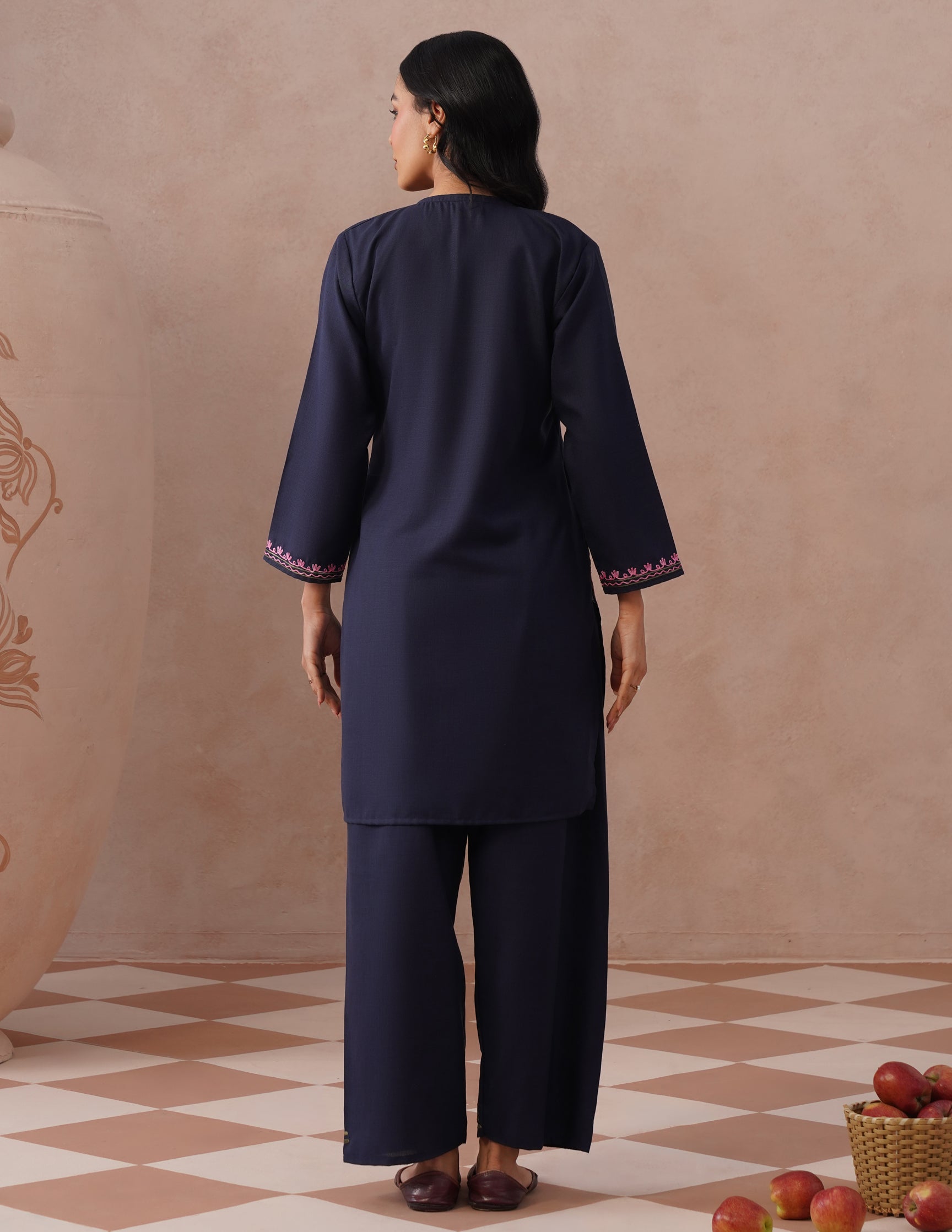 Blue Cotton Coordset – Multicolor Aari Embroidery | Daily Ethnic Wear - Kashmir Box