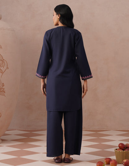 Blue Cotton Coordset – Multicolor Aari Embroidery | Daily Ethnic Wear - Kashmir Box