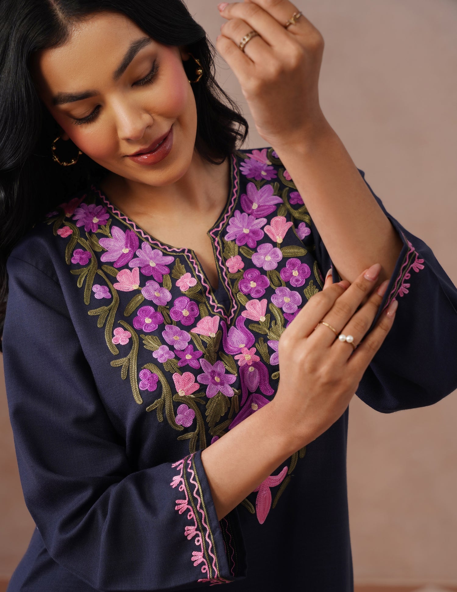 Blue Cotton Coordset – Multicolor Aari Embroidery | Daily Ethnic Wear - Kashmir Box