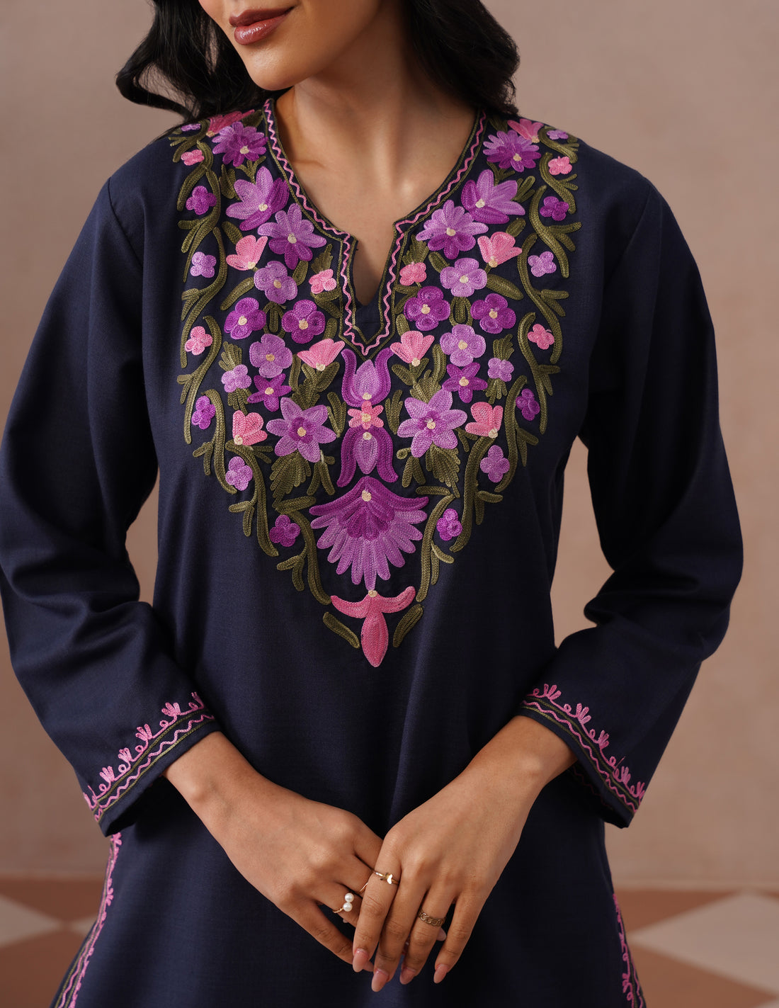 Blue Cotton Coordset – Multicolor Aari Embroidery | Daily Ethnic Wear - Kashmir Box