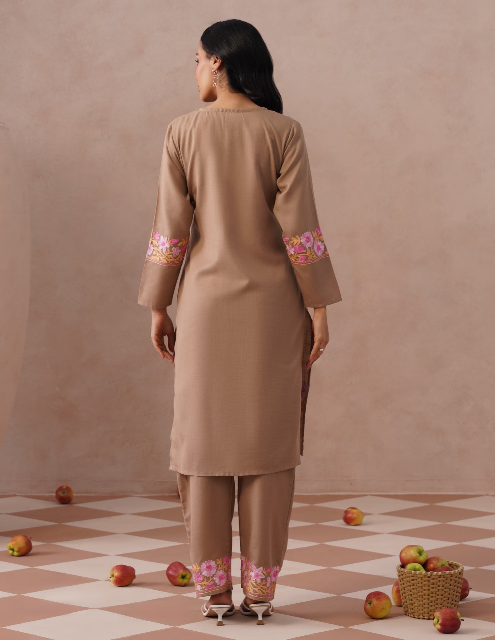 Fawn Cotton Coordset – Tonal Pink Aari Embroidery | Everyday Ethnic Wear - Kashmir Box