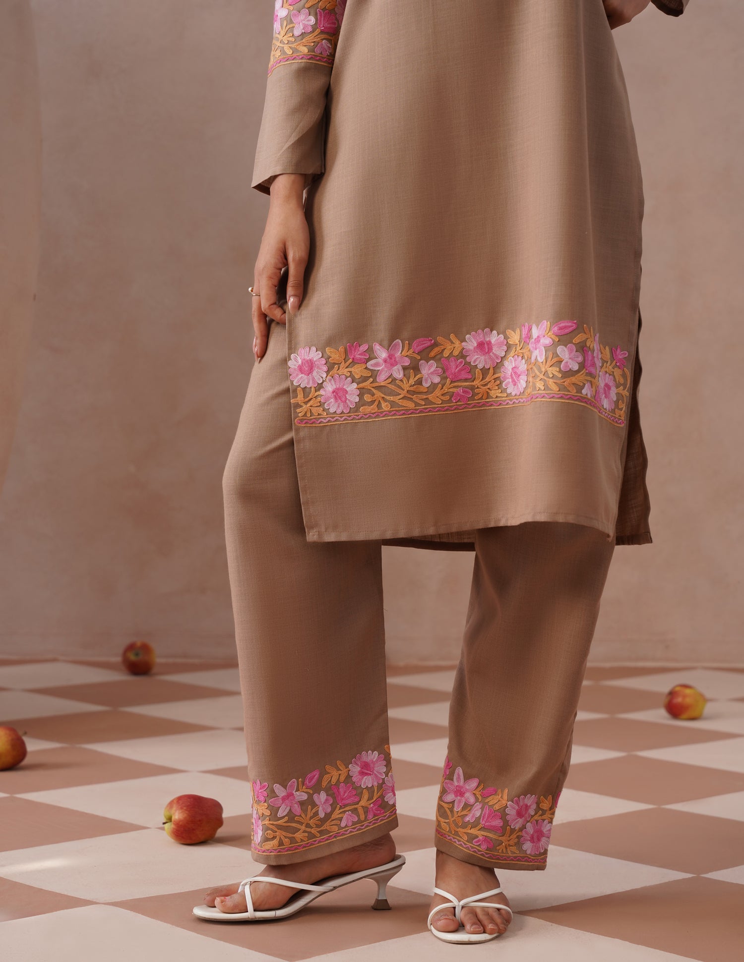 Fawn Cotton Coordset – Tonal Pink Aari Embroidery | Everyday Ethnic Wear - Kashmir Box