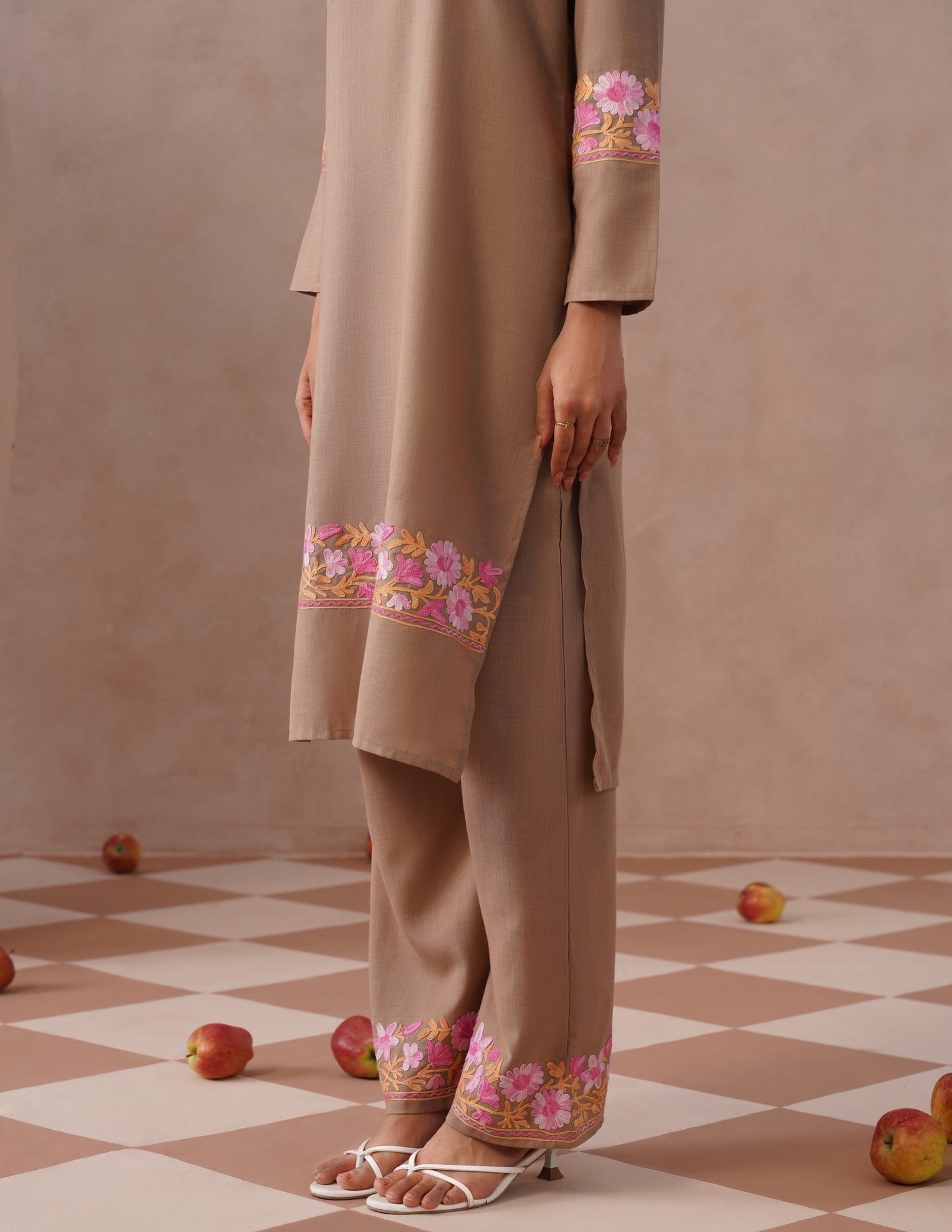 Fawn Cotton Coordset – Tonal Pink Aari Embroidery | Everyday Ethnic Wear - Kashmir Box