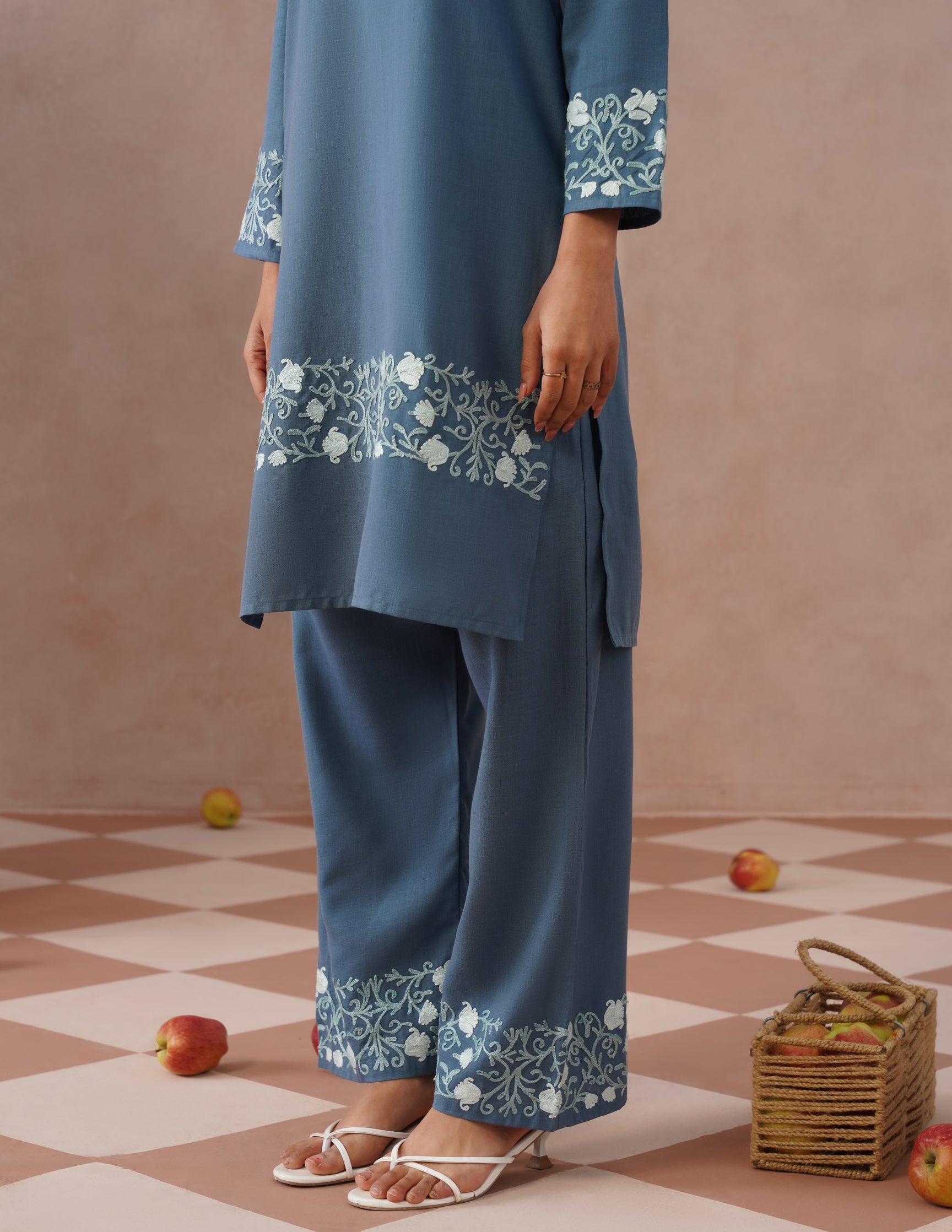 Slate Grey Cotton Coordset – Minimalist Plain | Office &amp; Casual Ethnic Wear - Kashmir Box