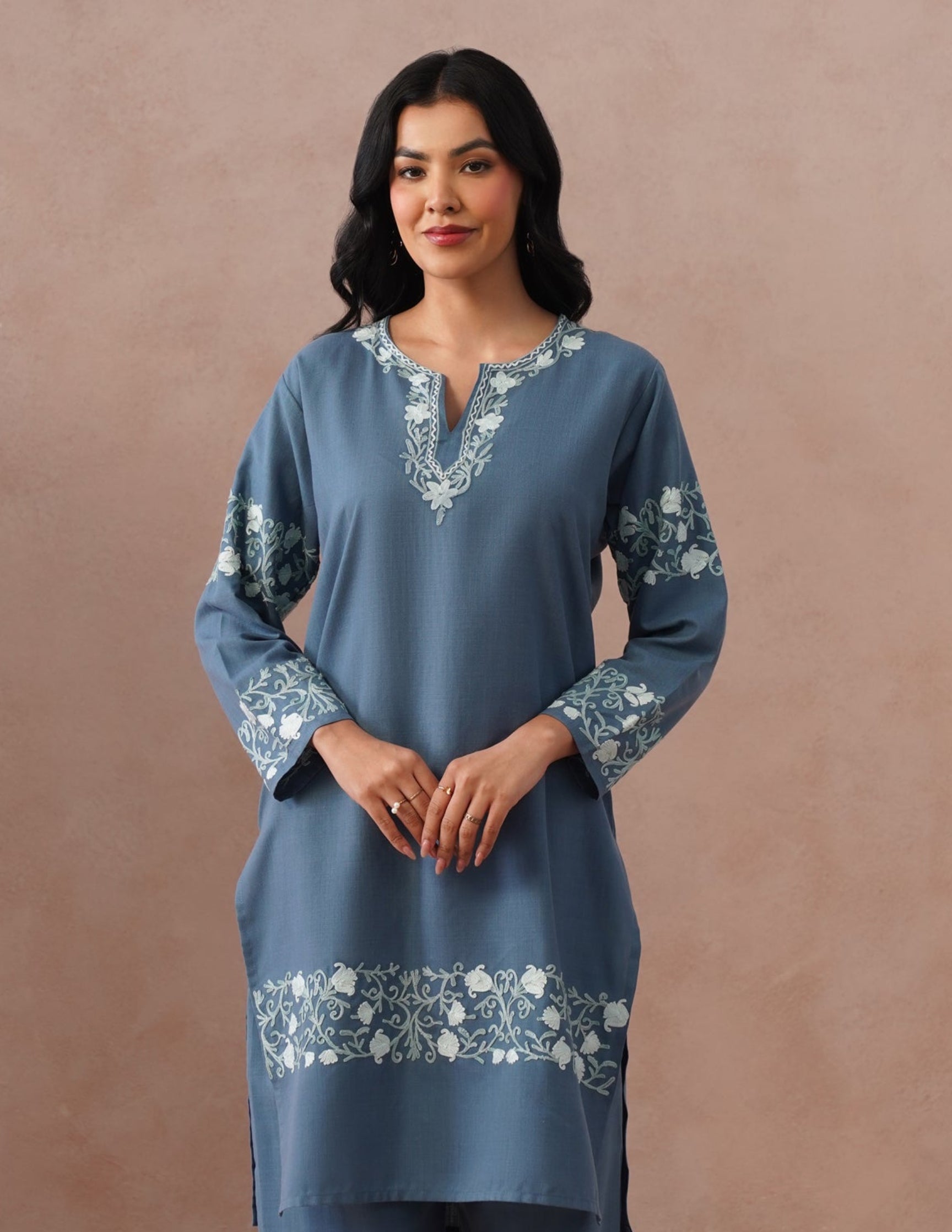 Slate Grey Cotton Coordset – Minimalist Plain | Office &amp; Casual Ethnic Wear - Kashmir Box