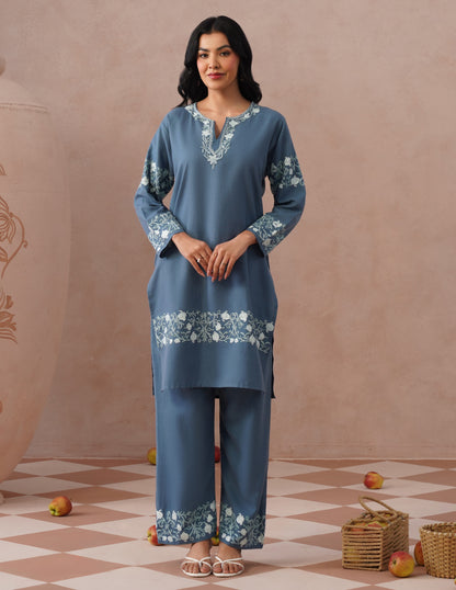 Slate Grey Cotton Coordset – Minimalist Plain | Office &amp; Casual Ethnic Wear - Kashmir Box