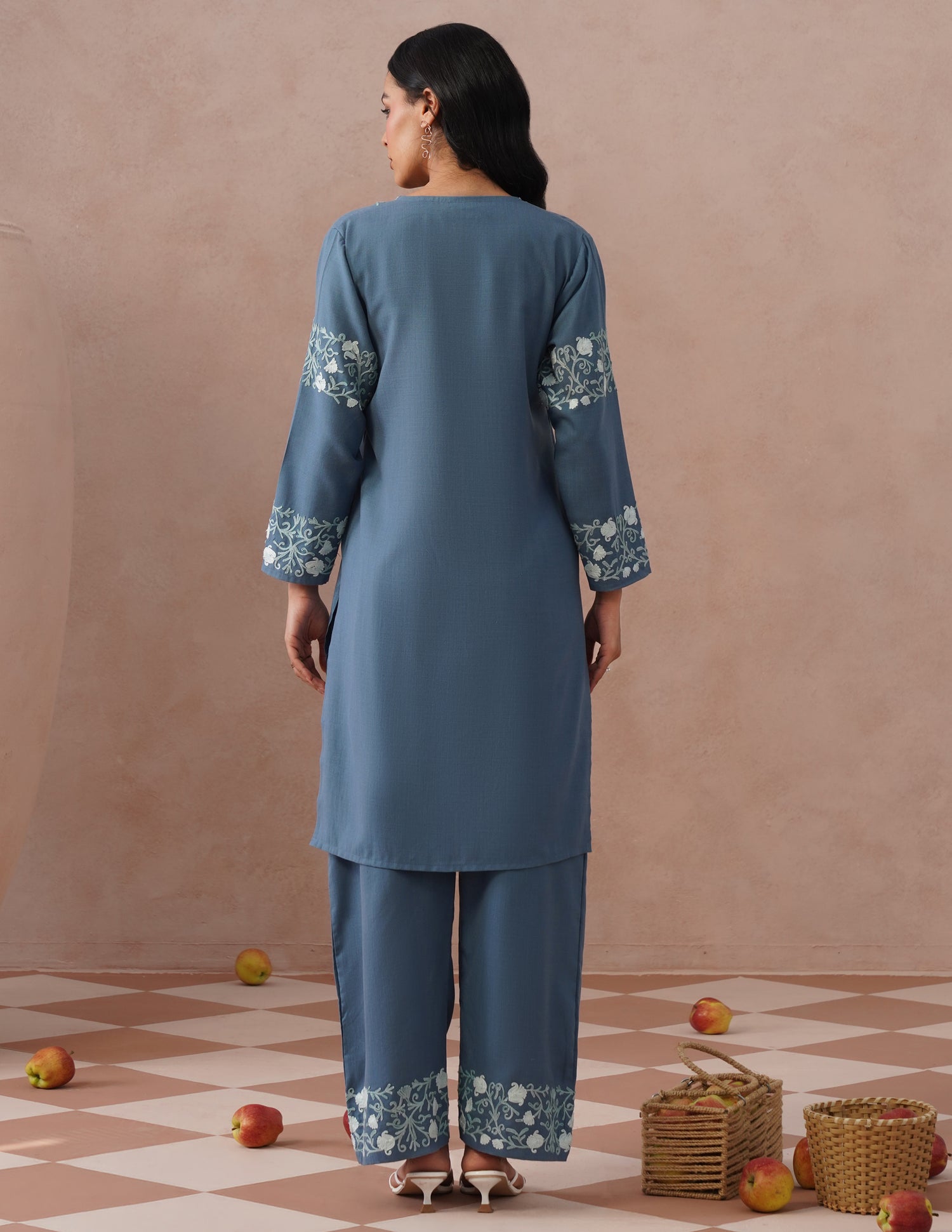 Slate Grey Cotton Coordset – Minimalist Plain | Office &amp; Casual Ethnic Wear - Kashmir Box