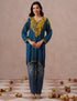 Blue Rayon Kurti – Light Brown & Yellow Earthy Embroidery | Daily Ethnic Wear - Kashmir Box