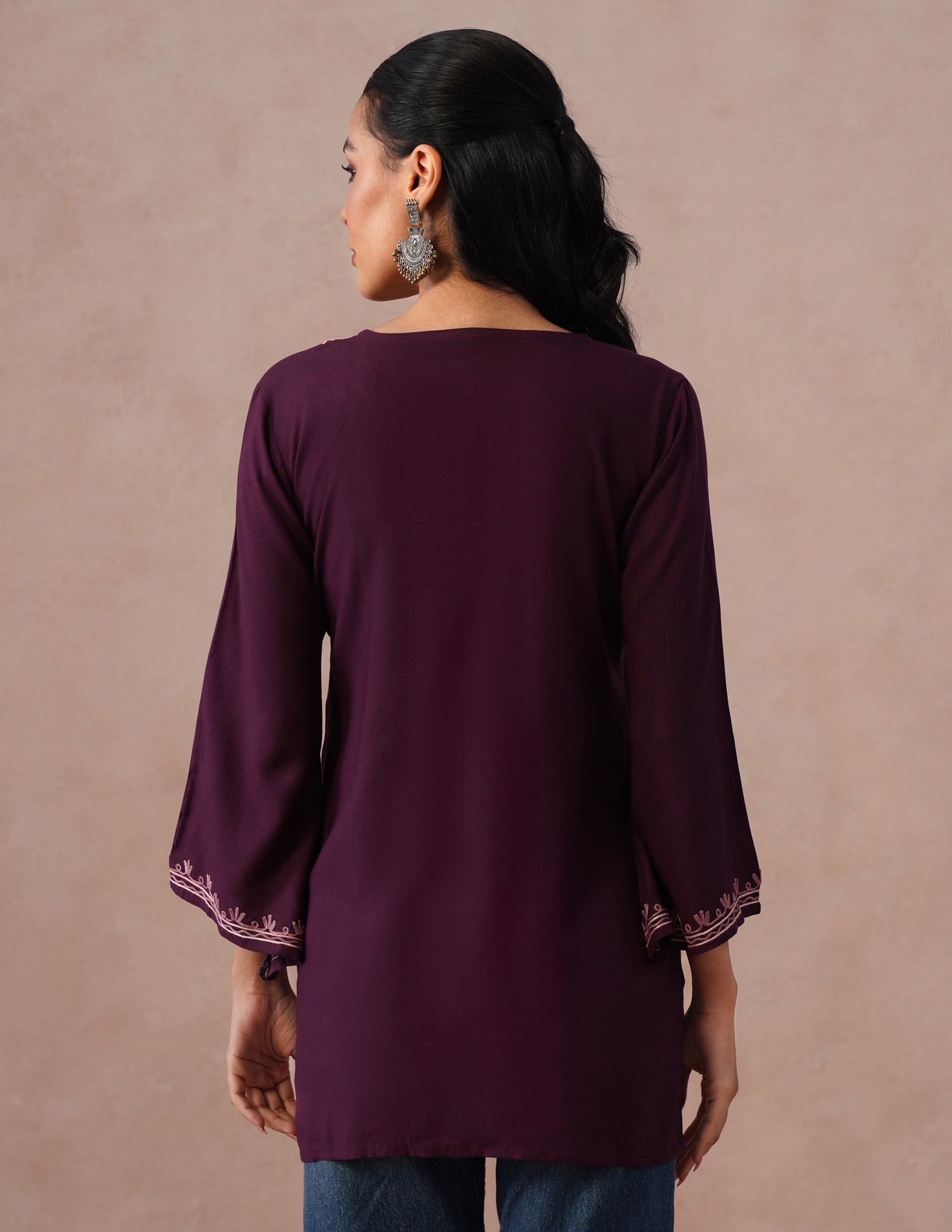 Wine Rayon Kurti – Tonal Aari Embroidery | Everyday Ethnic Wear - Kashmir Box