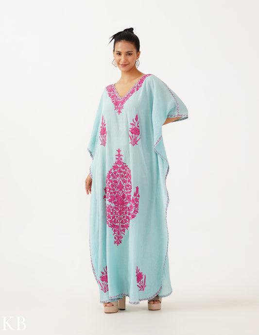 Mint Kaftan with Candy Pink Aari Embroidery