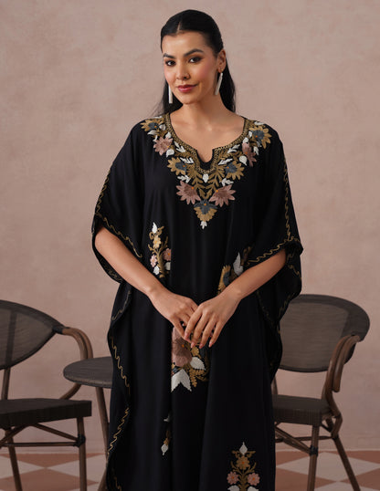 Black Rayon Kaftan – Multicolor Embroidery | All-Purpose Comfort Ethnic Wear - Kashmir Box