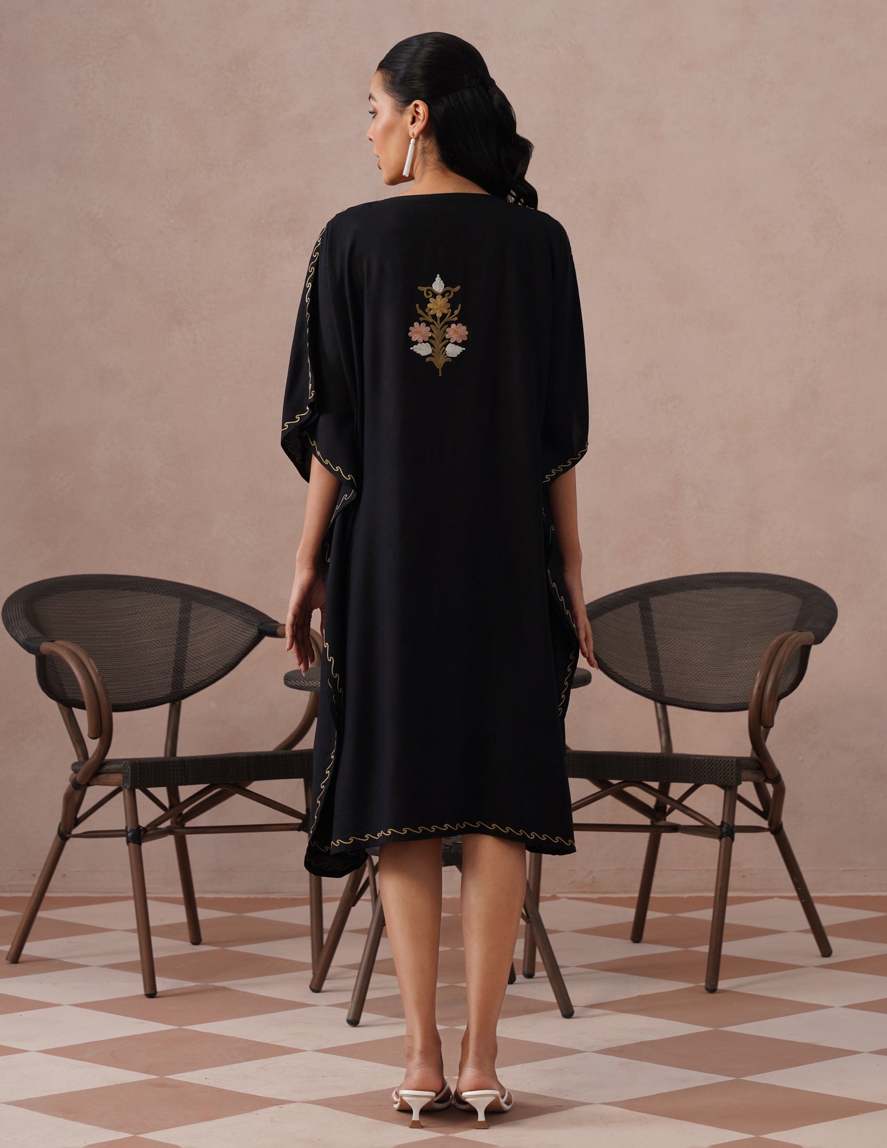 Black Rayon Kaftan – Multicolor Embroidery | All-Purpose Comfort Ethnic Wear - Kashmir Box