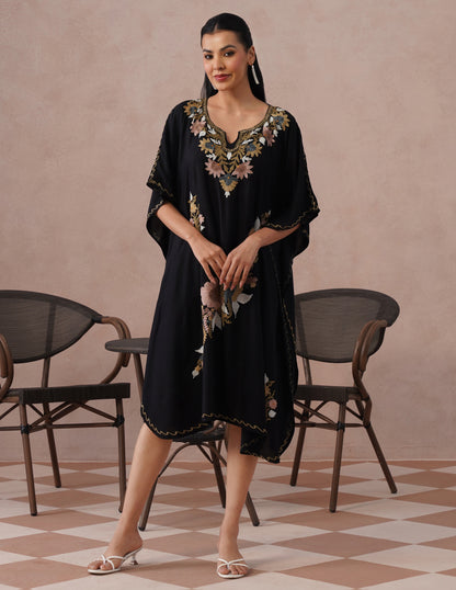 Black Rayon Kaftan – Multicolor Embroidery | All-Purpose Comfort Ethnic Wear - Kashmir Box