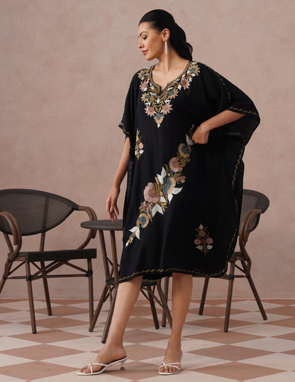 Black Rayon Kaftan – Multicolor Embroidery | All-Purpose Comfort Ethnic Wear - Kashmir Box