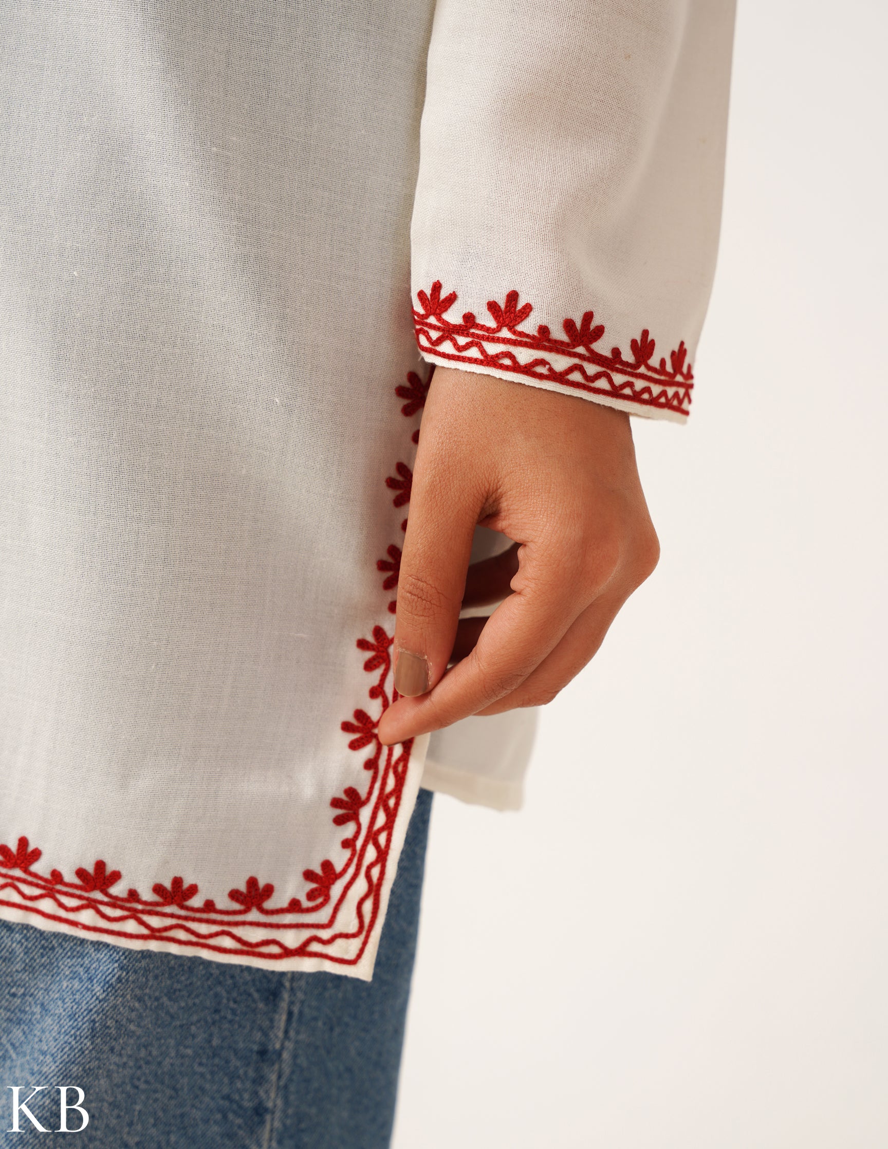 Crimson Embroidered White Top - Kashmir Box
