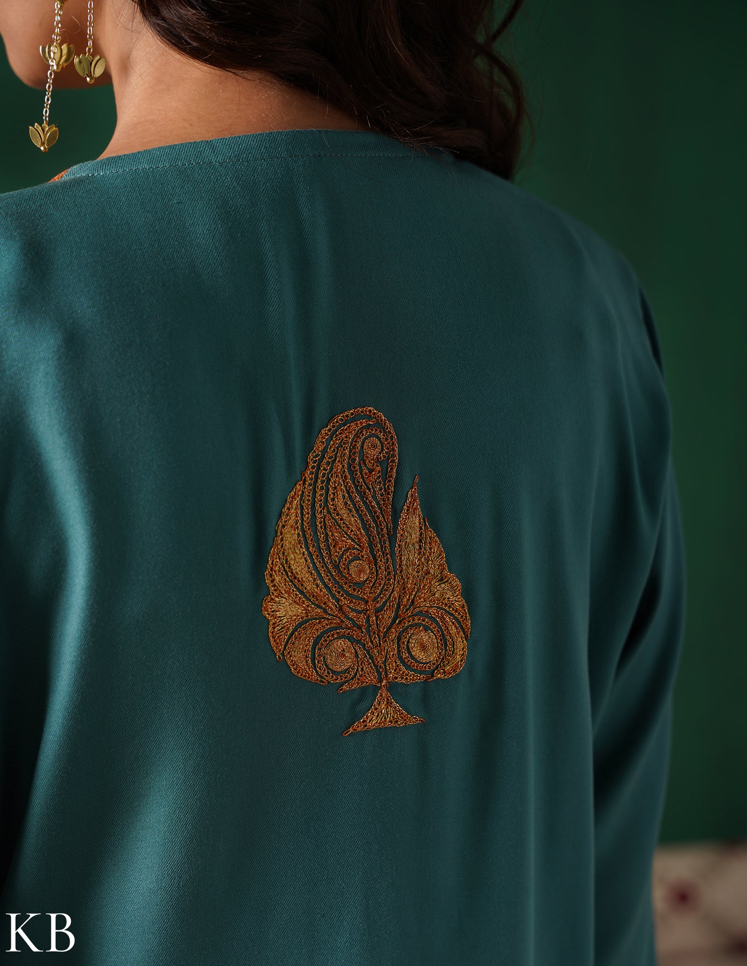 Kashmiri Golden Boti Tilla Embroidered Woollen Coordset – Sea Green | Handcrafted Heritage - Kashmir Box
