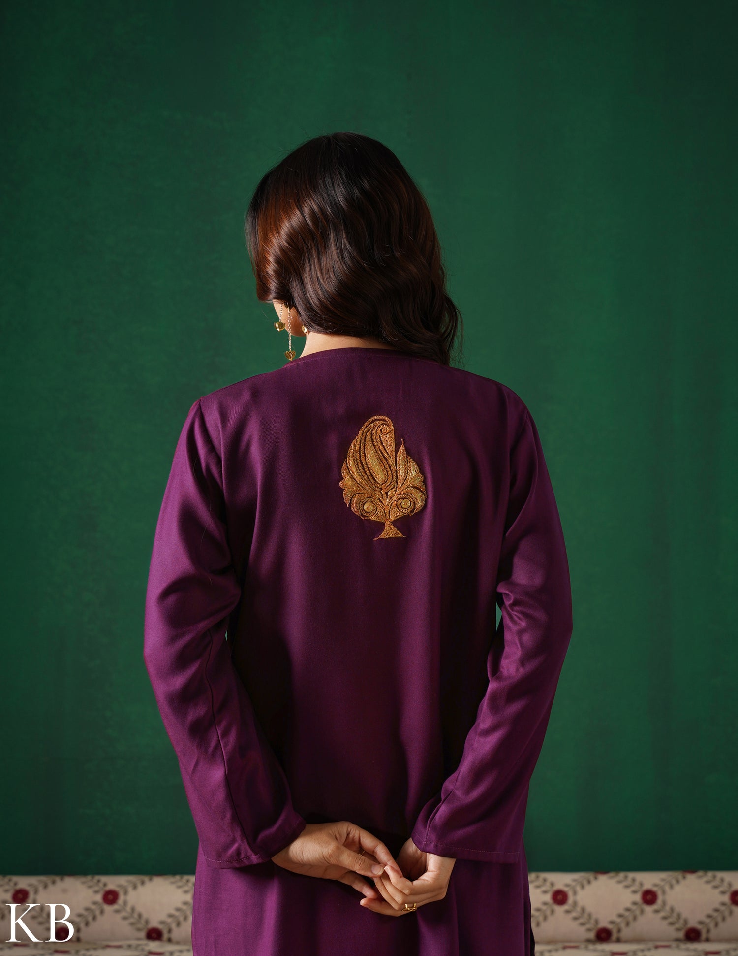 Kashmiri Golden Boti Tilla Embroidered Woollen Coordset – Wine | Handcrafted Heritage - Kashmir Box