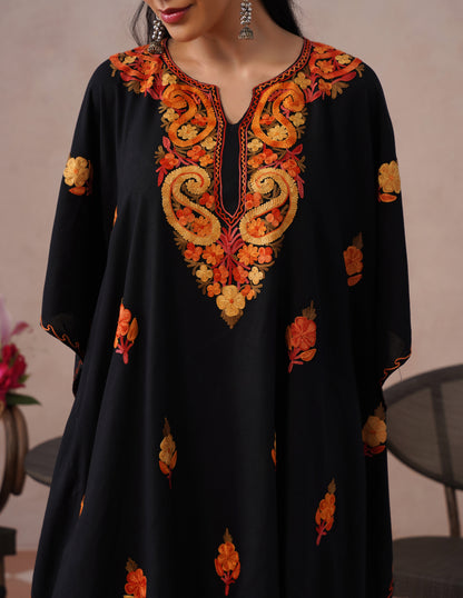 Black Rayon Kaftan Set – Multicolor Embroidery | Versatile Daily Comfort Wear - Kashmir Box