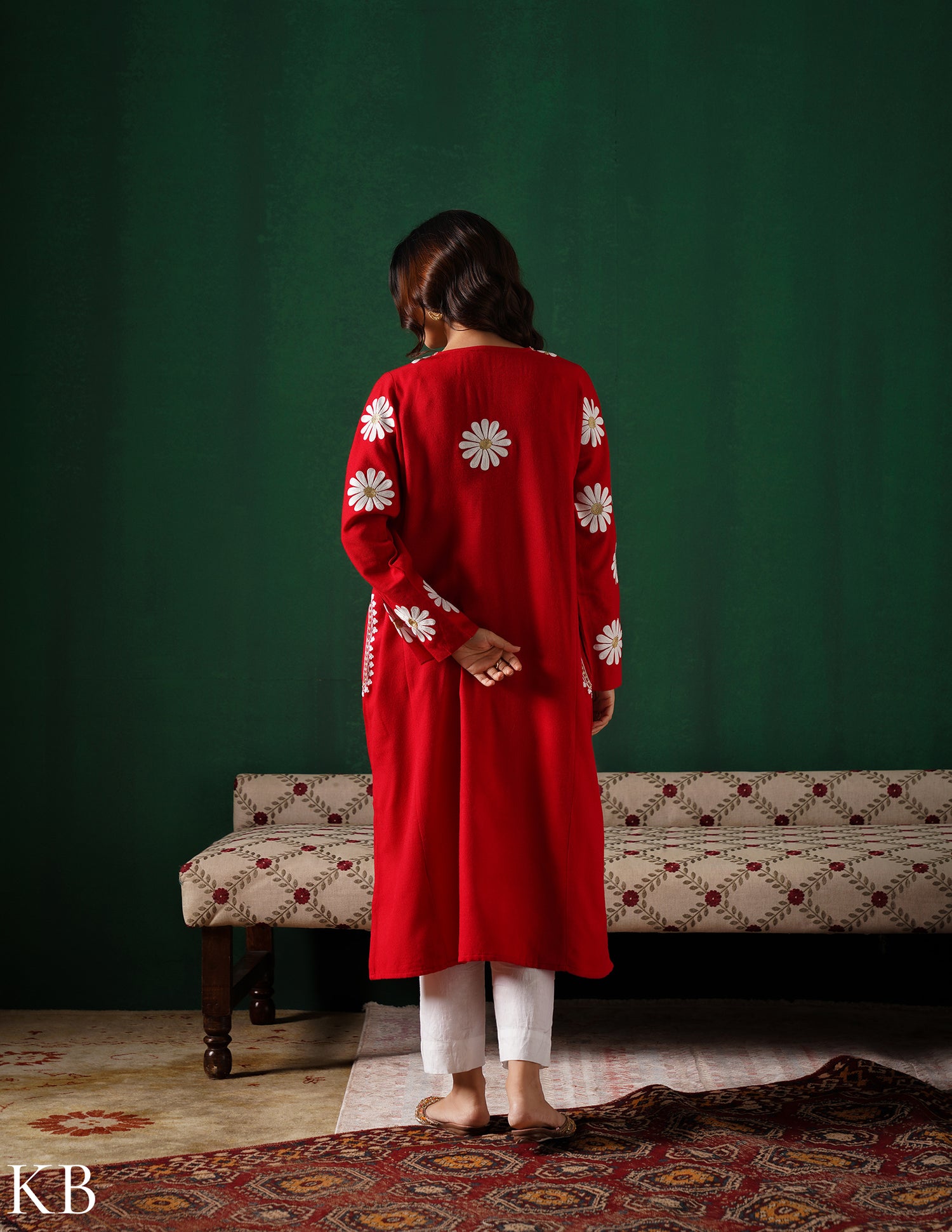 Kashmiri White Aari &amp; Silver Zari Embroidered Woollen Phiran – Maroon | Timeless Winter Wear - Kashmir Box