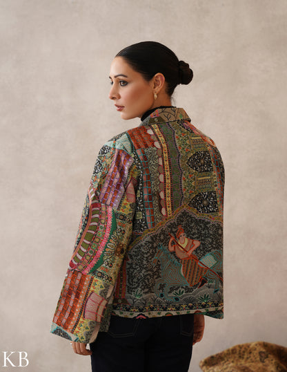 Nayaab Multicolour Kalamkari Print Sozni Outlined Fine Wool Blazer - Kashmir Box