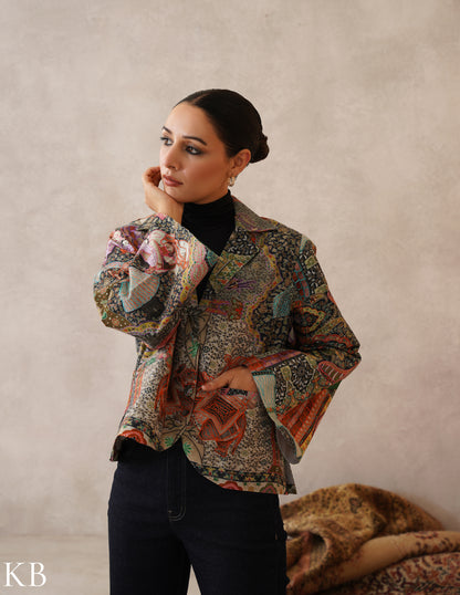 Nayaab Multicolour Kalamkari Print Sozni Outlined Fine Wool Blazer - Kashmir Box