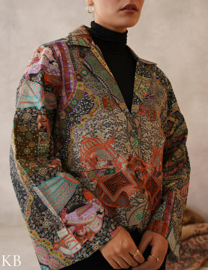 Nayaab Multicolour Kalamkari Print Sozni Outlined Fine Wool Blazer - Kashmir Box