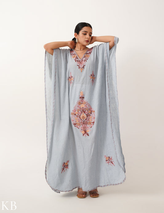 Rosy Taupe Embroidered Ash Crush Cotton Kaftan
